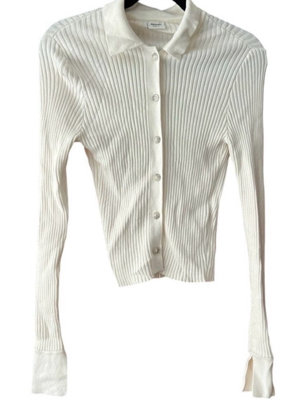 Abercrombie & Fitch Women's Ribbed Slim Button Through Polo Cardigan Ivory SZ S